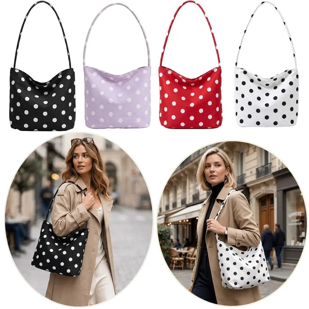Women's Polka Dot Shoulder Bag – Water-Resistant Oxford Tote