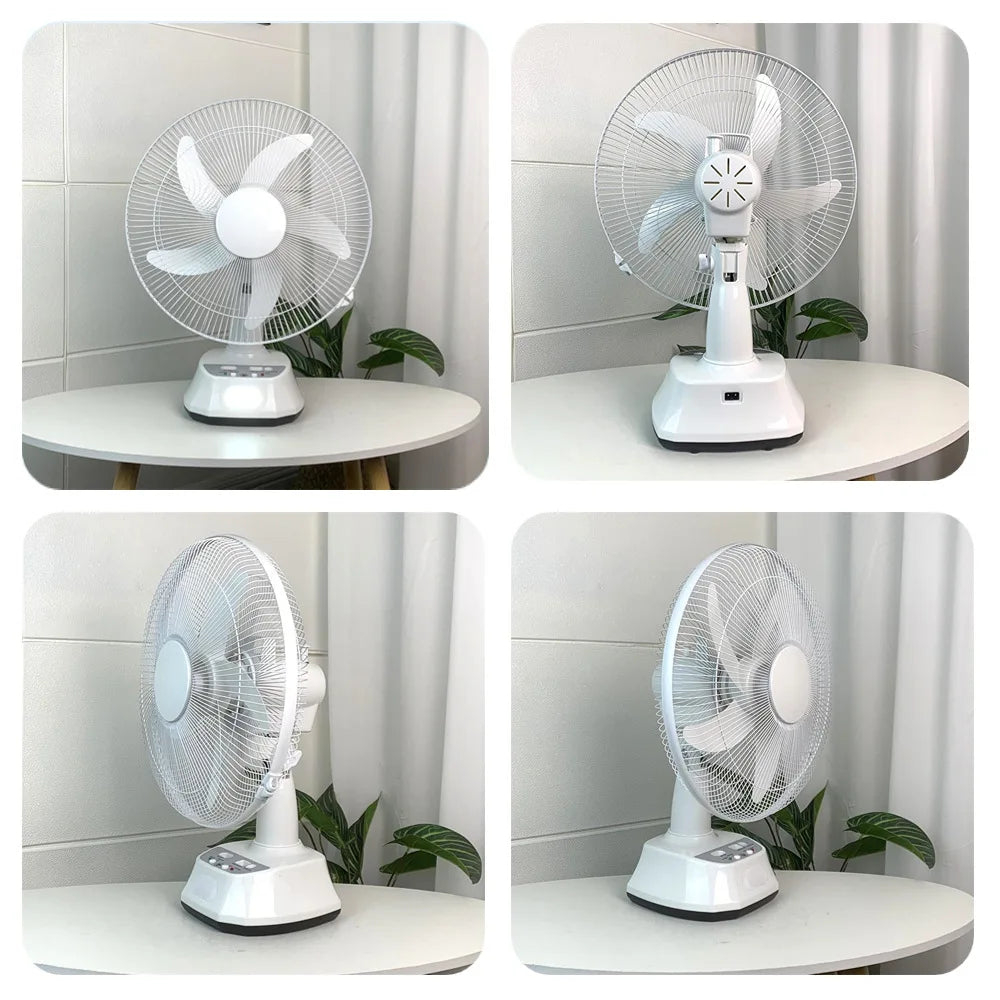 12" Solar Powered Rechargeable Fan with Panel & Light Bulb