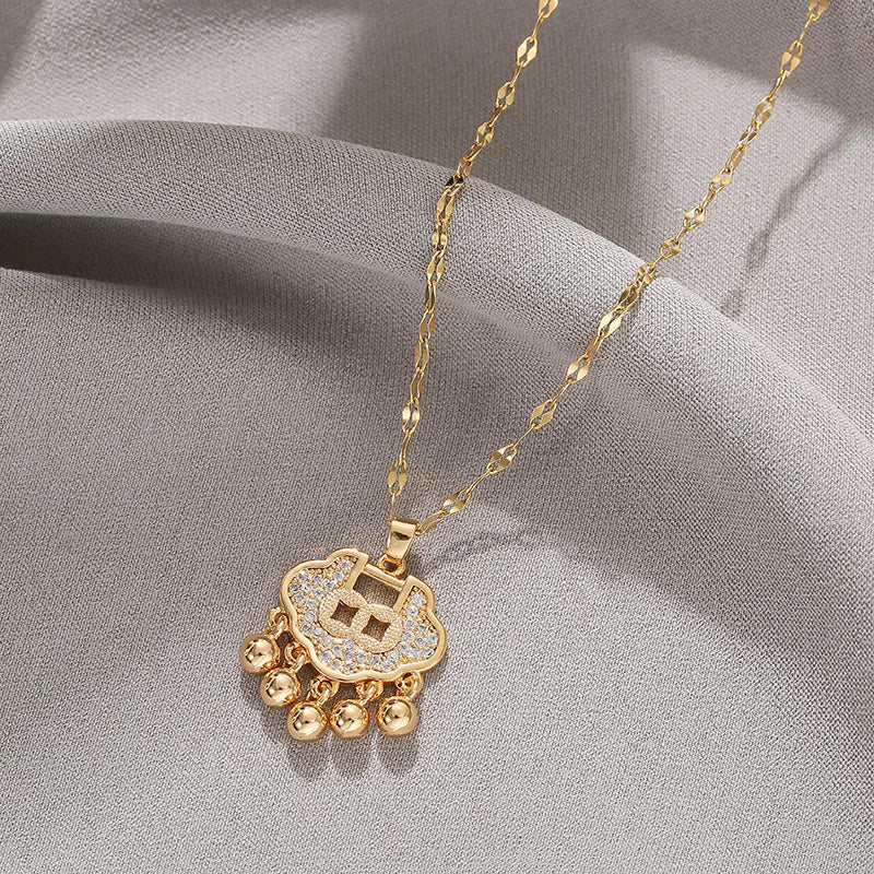 Lucky Longevity Copper & Zircon Pendant Necklace for Women