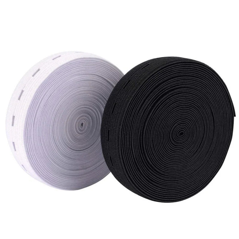 Black & White Elastic Band with Buttonholes – Flat Drawstring