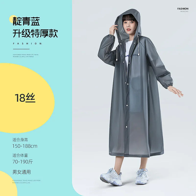 Reusable EVA Waterproof Rain Poncho – Transparent Adult Raincoat