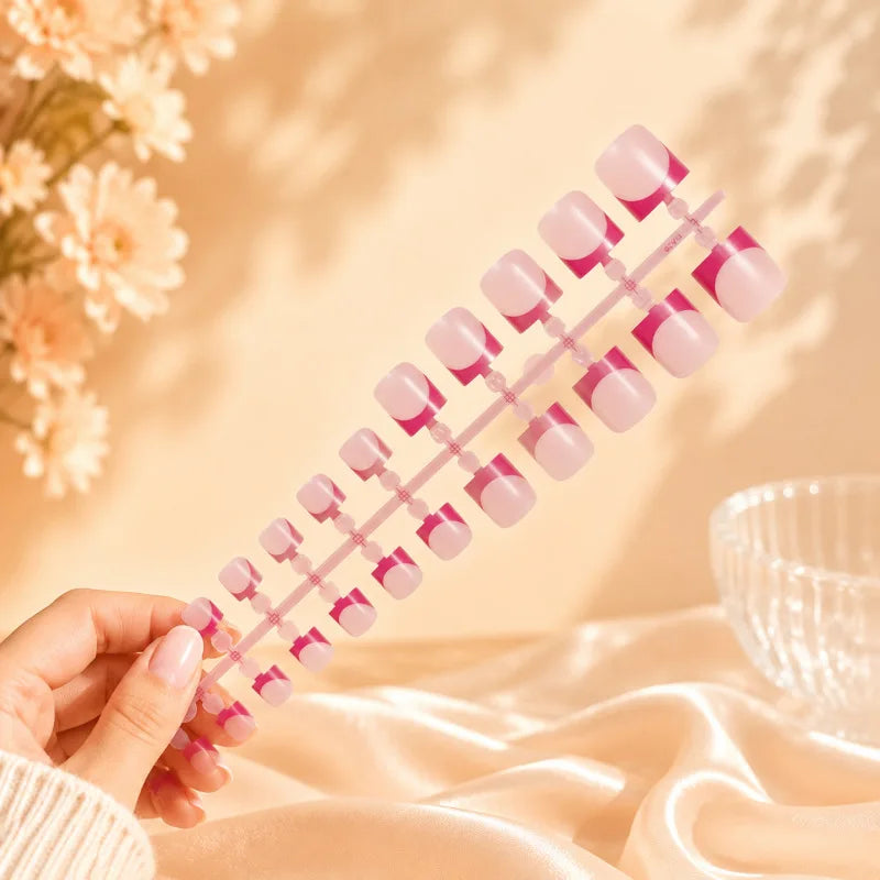 30Pcs Nude Pink French Press-On Toe Nails – False Nail Set