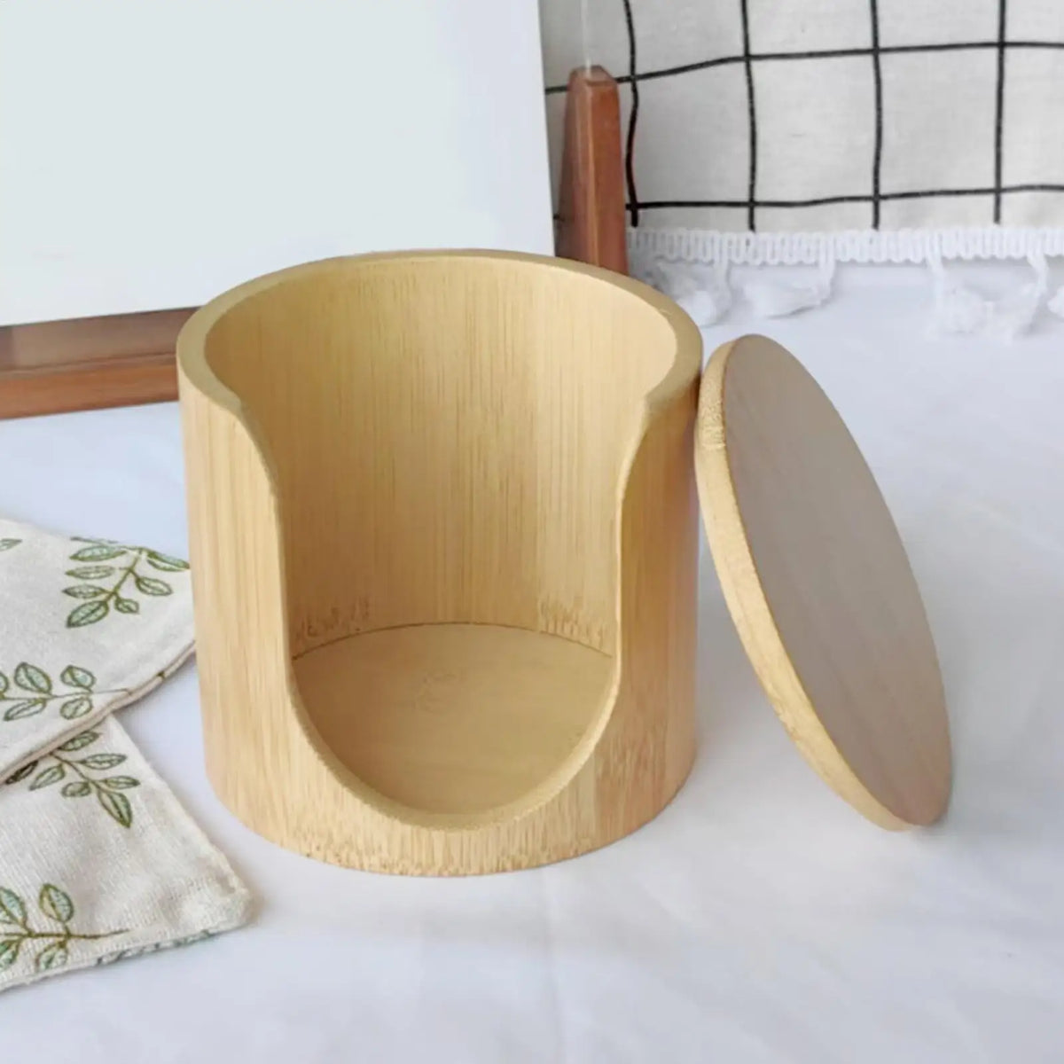 Wood Cotton Pad Holder & Makeup Organizer Box | Bamboo Style