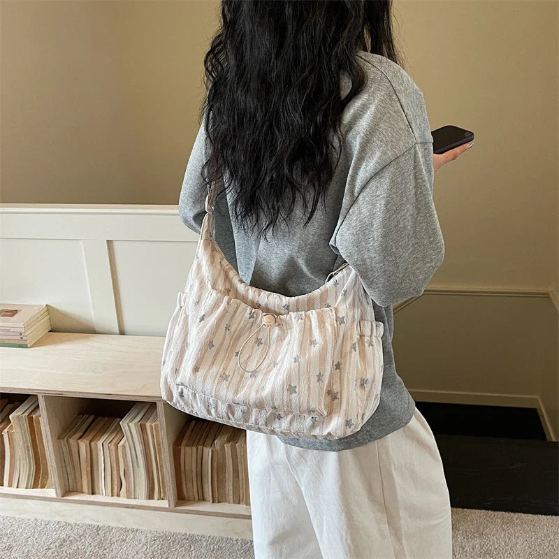 Japanese Minimalist Striped Canvas Dumpling Shoulder Bag