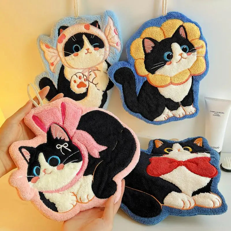 Kawaii Cat Coral Fleece Hand Towel – Soft & Absorbent