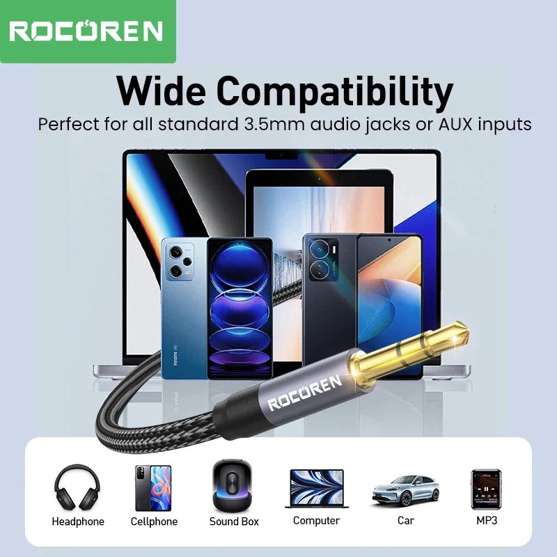 Rocoren 3.5mm Male to Male AUX Audio Cable 5M | Silver Black