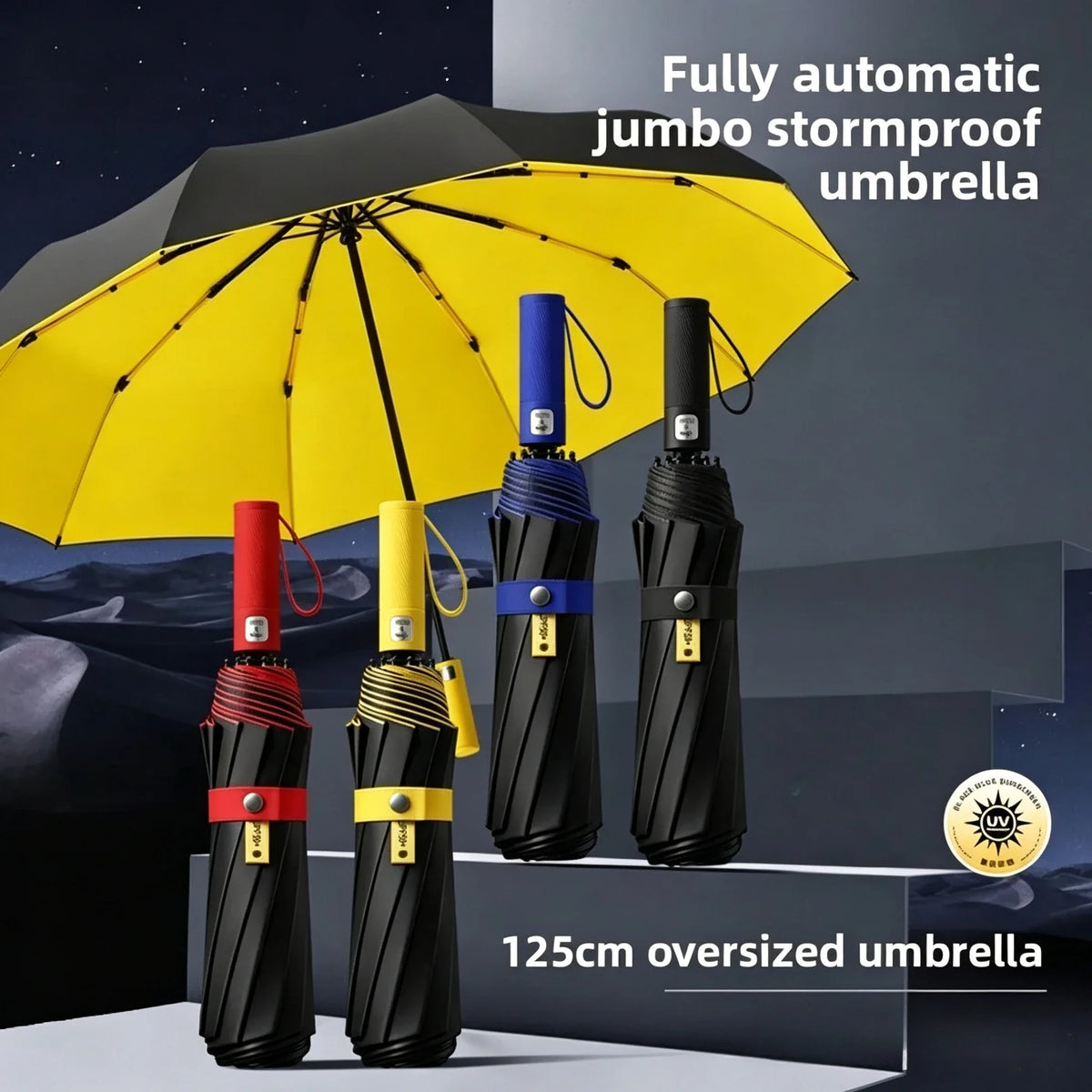 125cm Super Large Triple-Fold UV & Rain Umbrella – Unisex