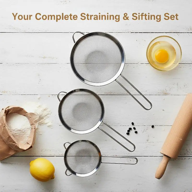 Fine Mesh Stainless Steel Strainer Sieve with Handle | Kitchen Tool