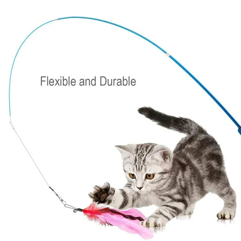 11-Pc Retractable Cat Feather Wand Toy Set with Refills