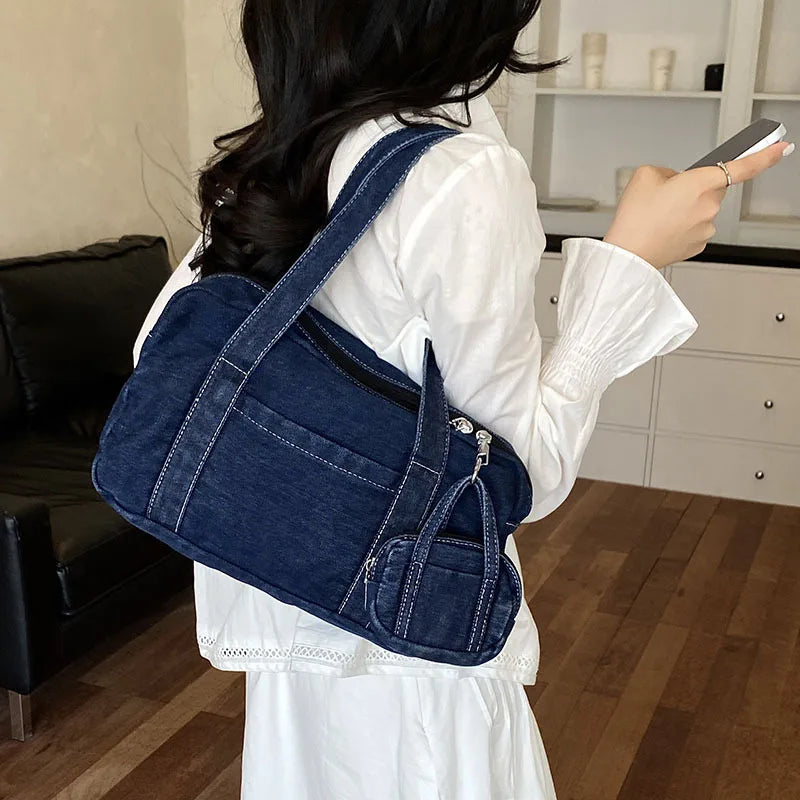 Women's Large Capacity Denim Shoulder Tote Bag | Casual Commuter