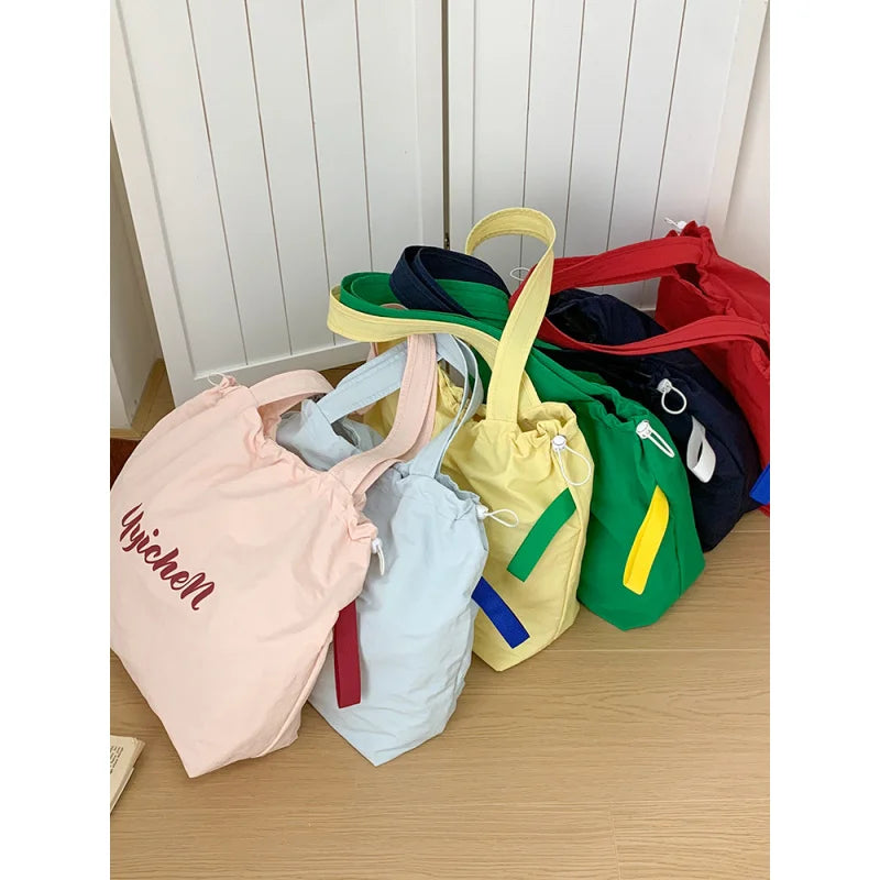 Women's Large Drawstring Nylon Tote Shoulder Bag | Casual