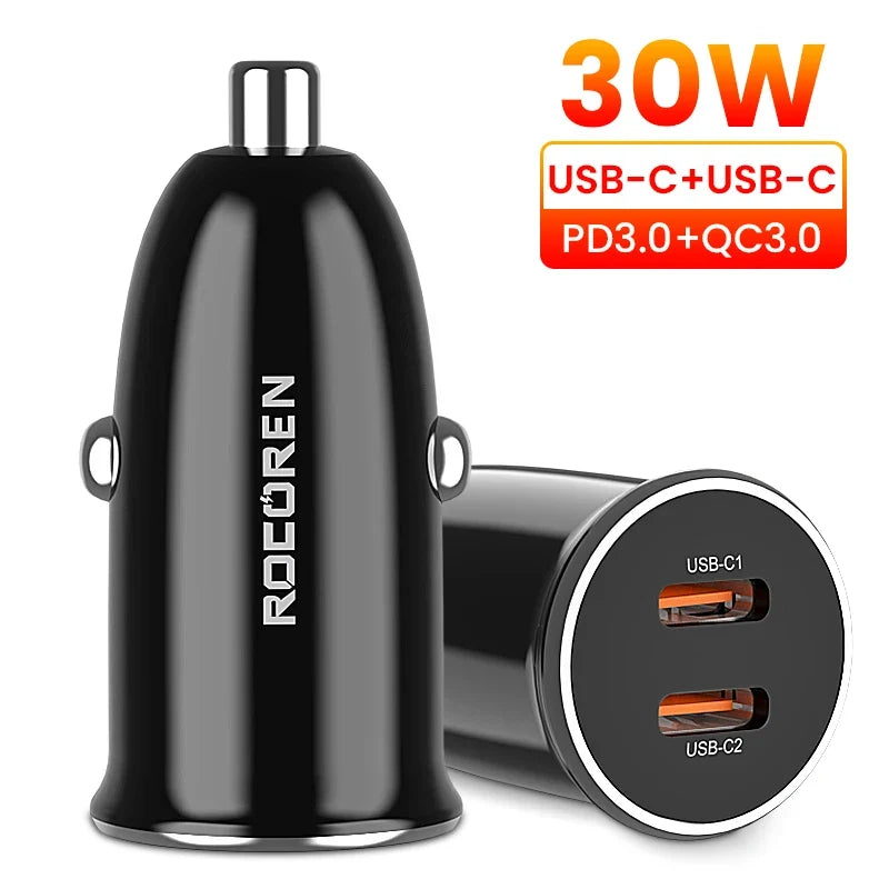 Rocoren 30W USB-C Car Charger PD QC3.0 Fast Charging