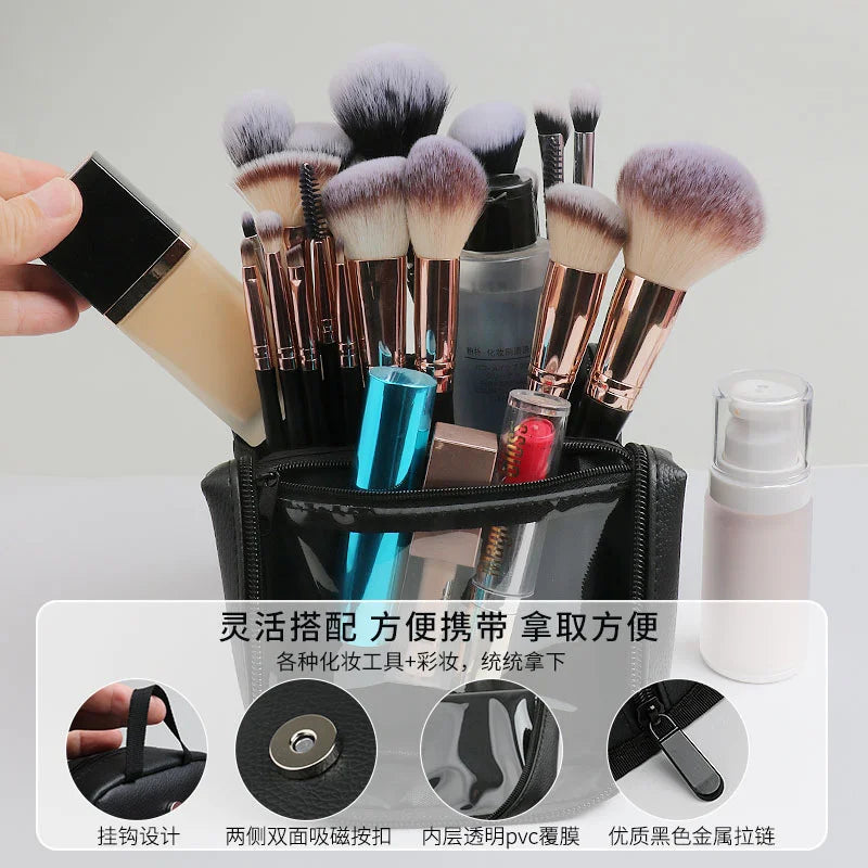 Leather Makeup Brush Organizer Bag – Large Stand-Up Storage
