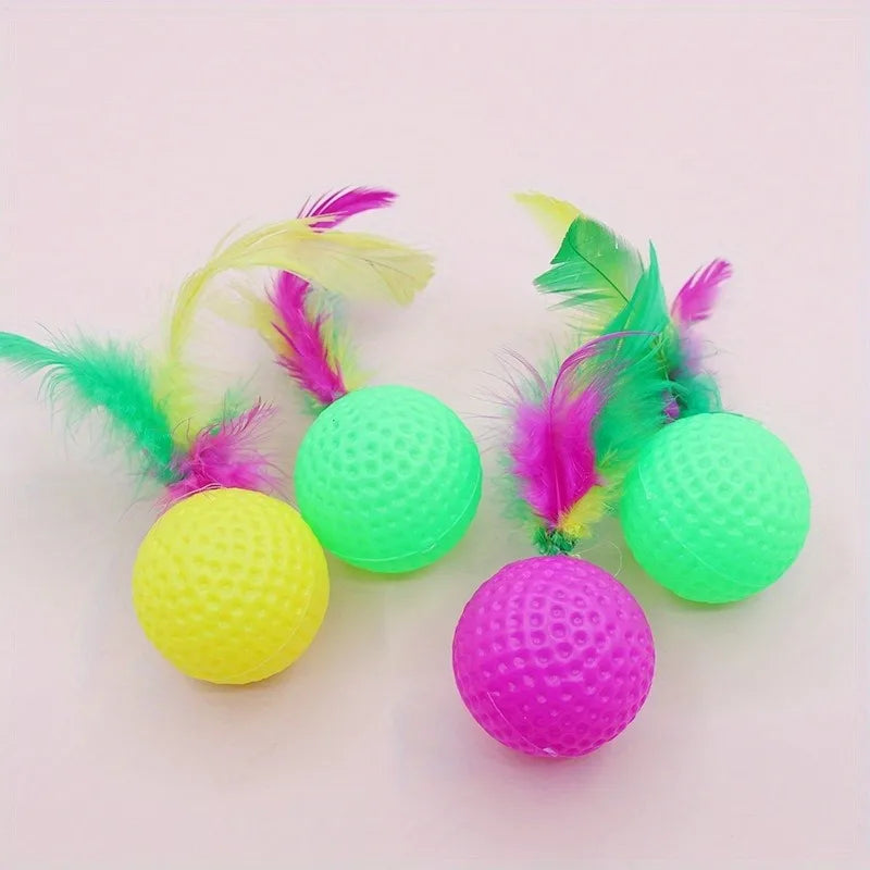 Sisal Scratching Ball Cat Toy with Feather – 1 or 5 Pcs