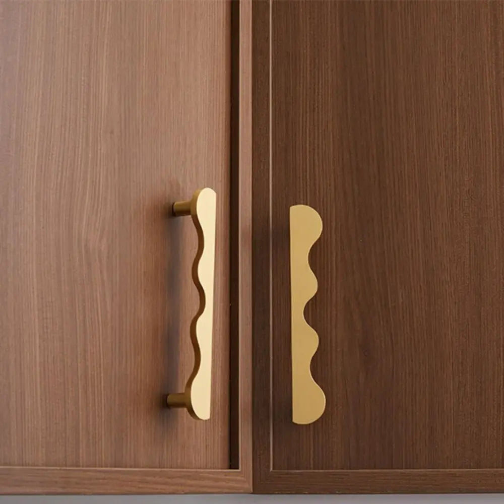 Modern Wave Brass Cabinet Handles & Drawer Pulls – Gold Bronze