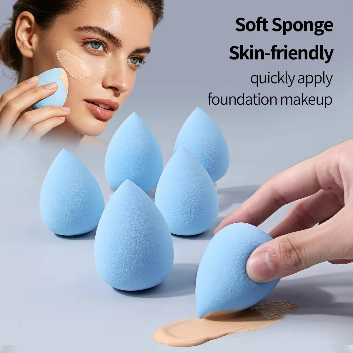 Blue Teardrop Makeup Puff Set – 6 Pc Non-Latex Sponges