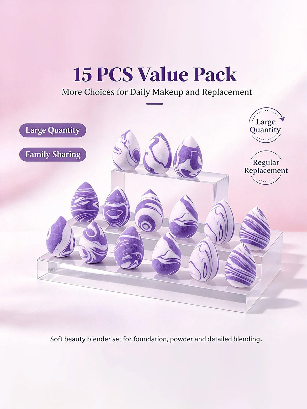 Mini Makeup Sponge Set 15Pcs – Wet & Dry Dual-Use Powder Puff