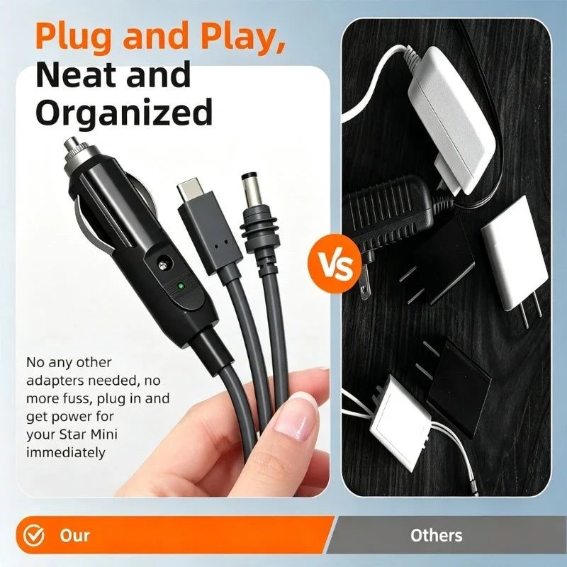 USB-C Vehicle Outlet 3-in-1 Power Splitter Cable | Travel Setup