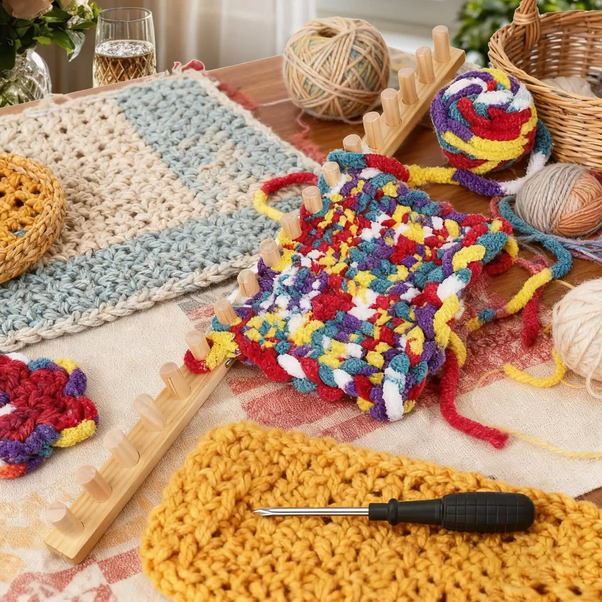 Chunky Knitting Blanket Loom – 35" Wooden Afghan Shawl Loom