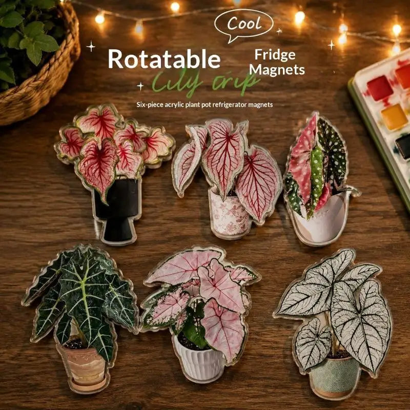 Rotatable Artificial Plant Fridge Magnet | Acrylic Tropical Decor