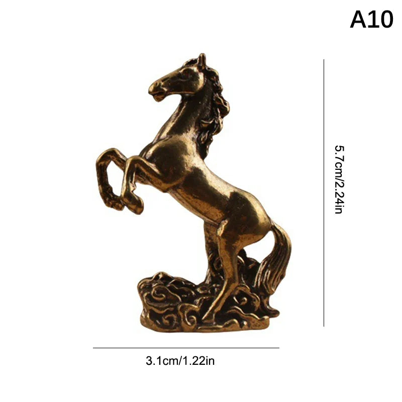 Brass Horse Figurine Feng Shui Zodiac Lucky Statue Home Decor