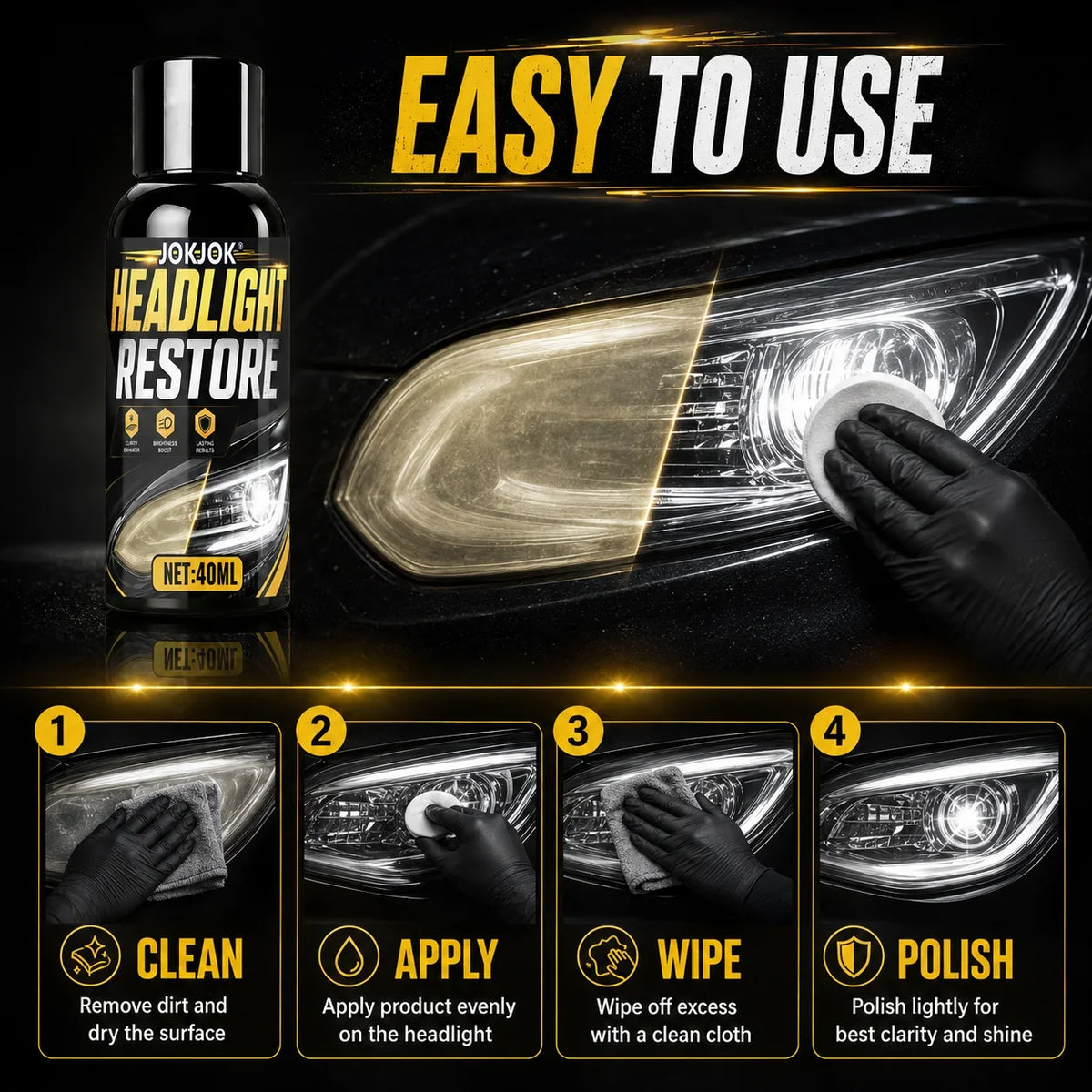 Car Headlight Restoration Kit – Remove Yellowing & Oxidation
