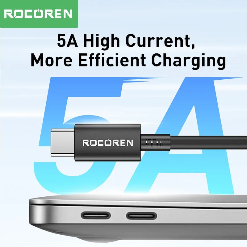 Rocoren 100W USB-C Cable PD 3.0 Fast Charging 5A – MacBook