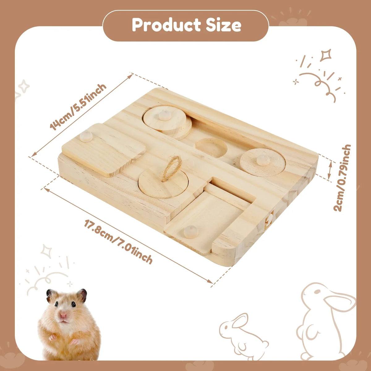 Wooden Guinea Pig Foraging Toy – 6-Hole Treat Dispenser