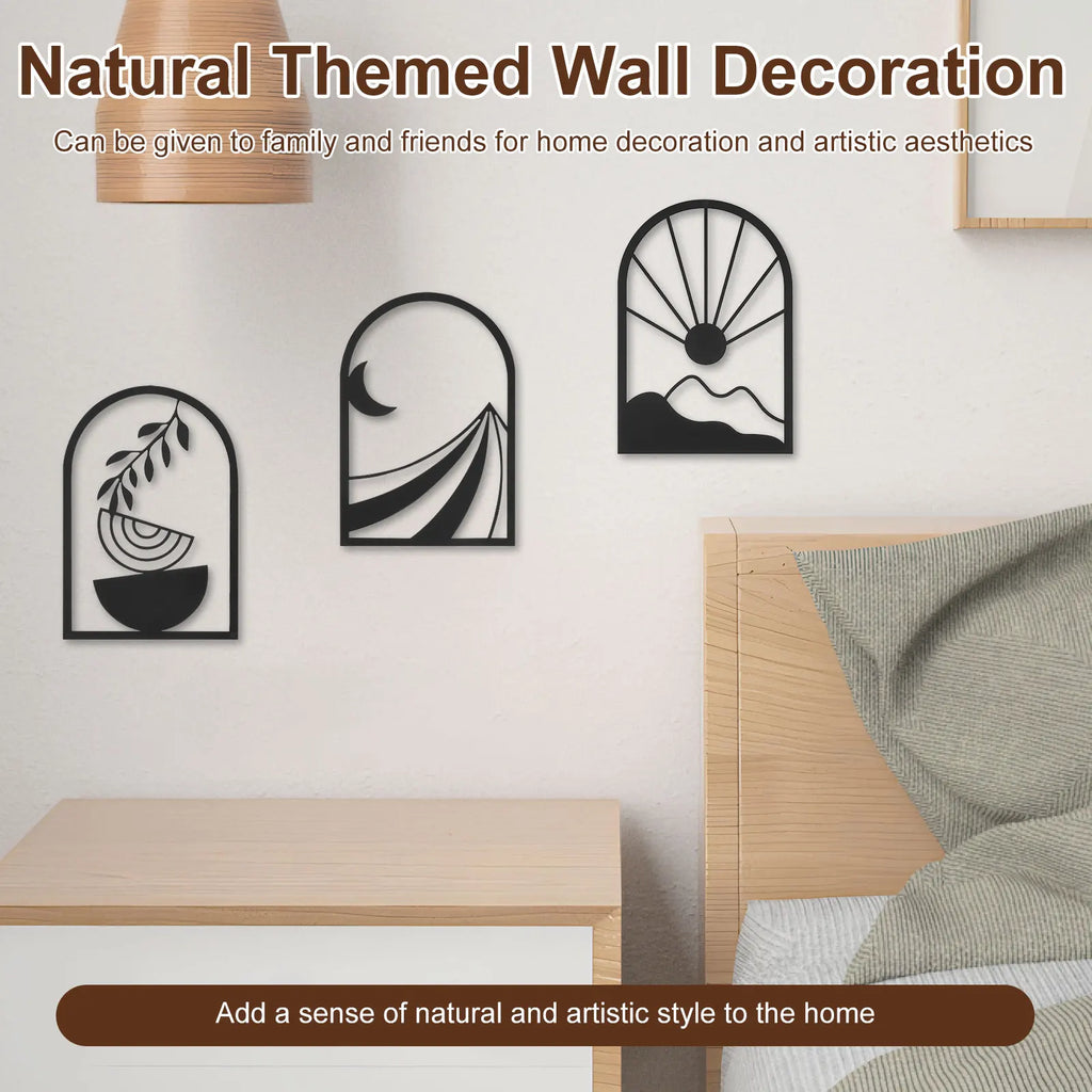Boho Metal Wall Art 3-Piece Black Minimalist Sculpture Set