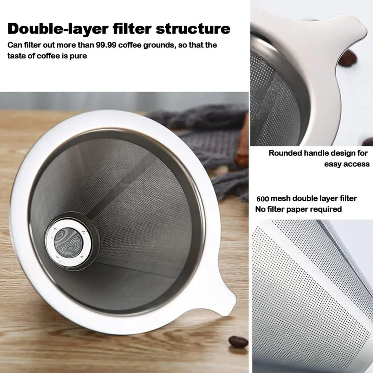 Reusable Double Layer Stainless Steel Coffee Filter & Tea Strainer