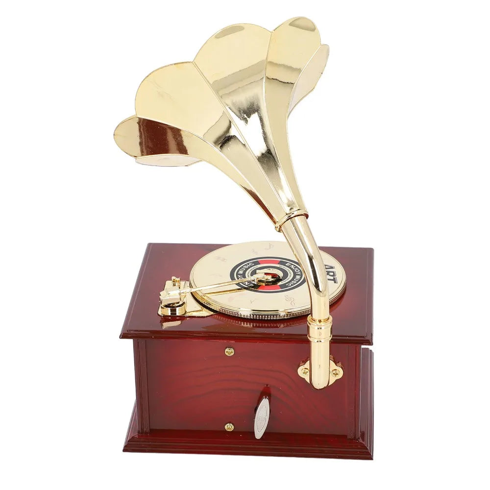 Retro Clockwork Gramophone Music Box – Vintage Phonograph Figurine