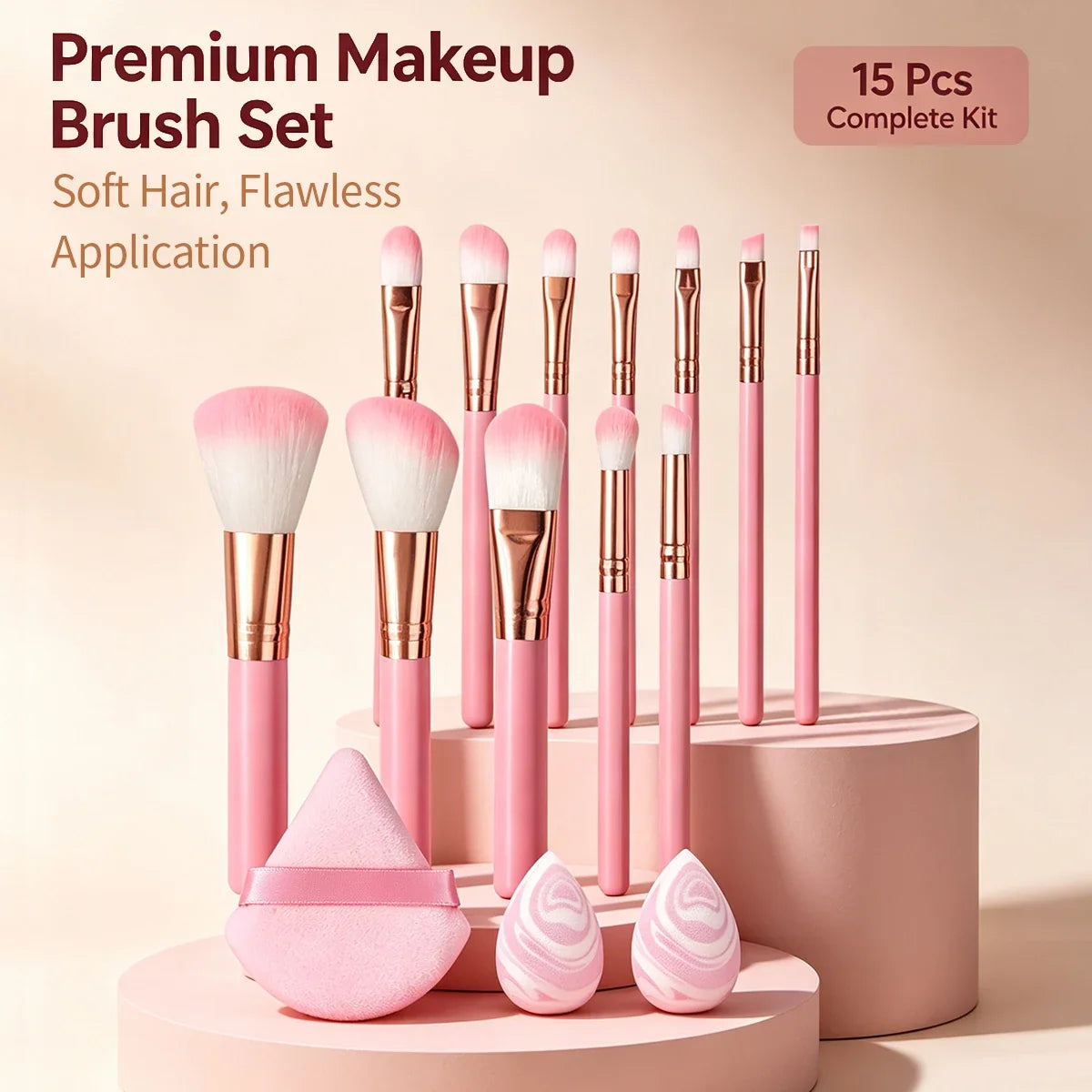 15-Piece Makeup Brush Set with Sponge & Puff | Nixie