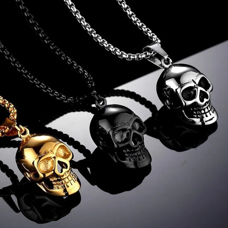 Punk Skull Pendant Necklace | Gold Silver Black Hip-Hop Chain