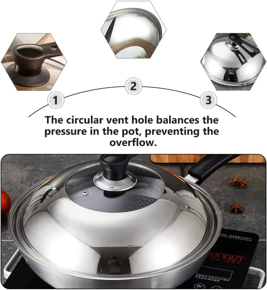 Stainless Steel Wok Lid 30–36cm | Visible Glass Pot Cover