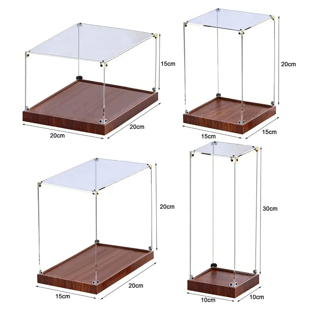 Acrylic Display Case Stackable Dustproof Box with Wooden Base