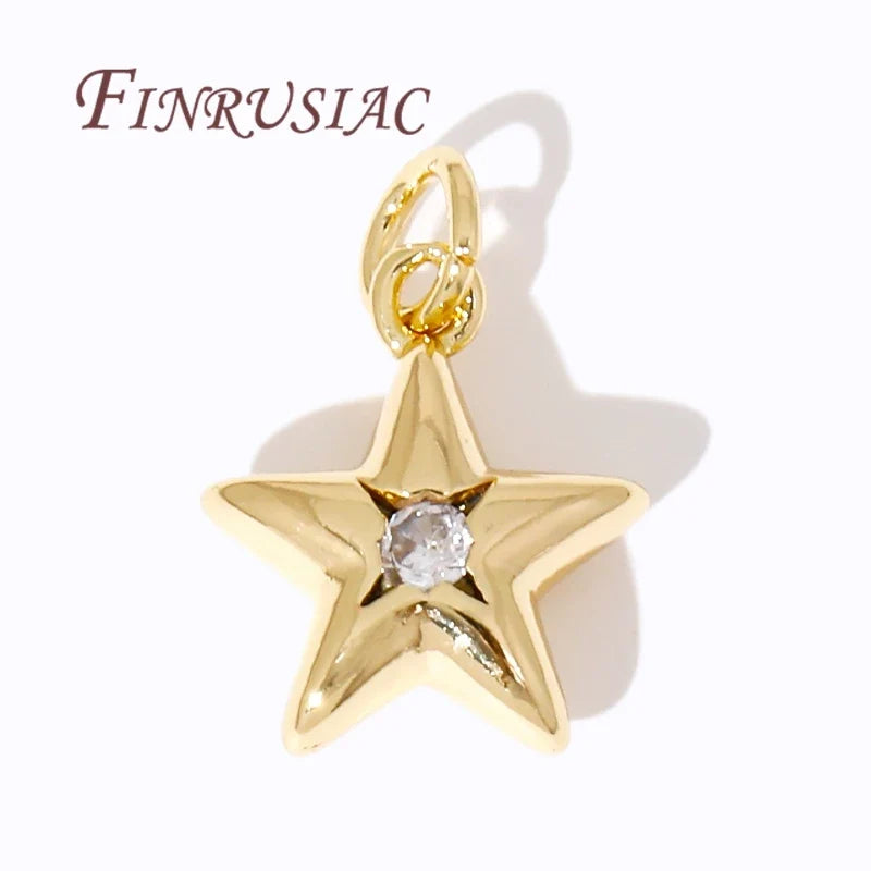 18K Gold Plated Star Charms – Brass Zircon DIY Jewelry Pendants
