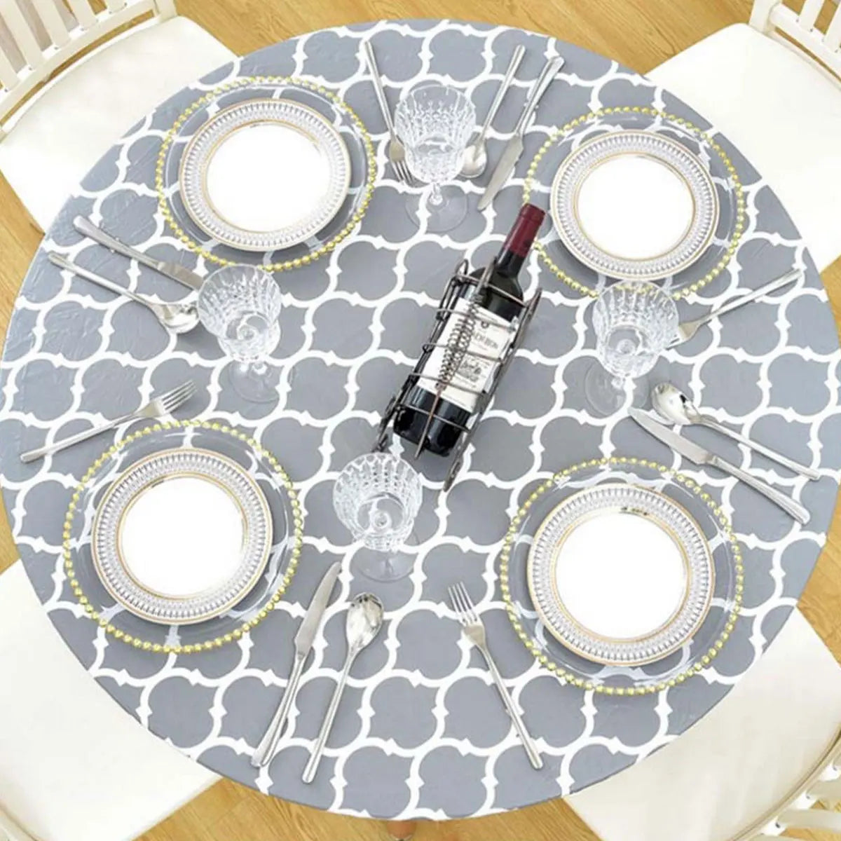 Round Elastic Fitted Vinyl Tablecloth – Waterproof Table Cover