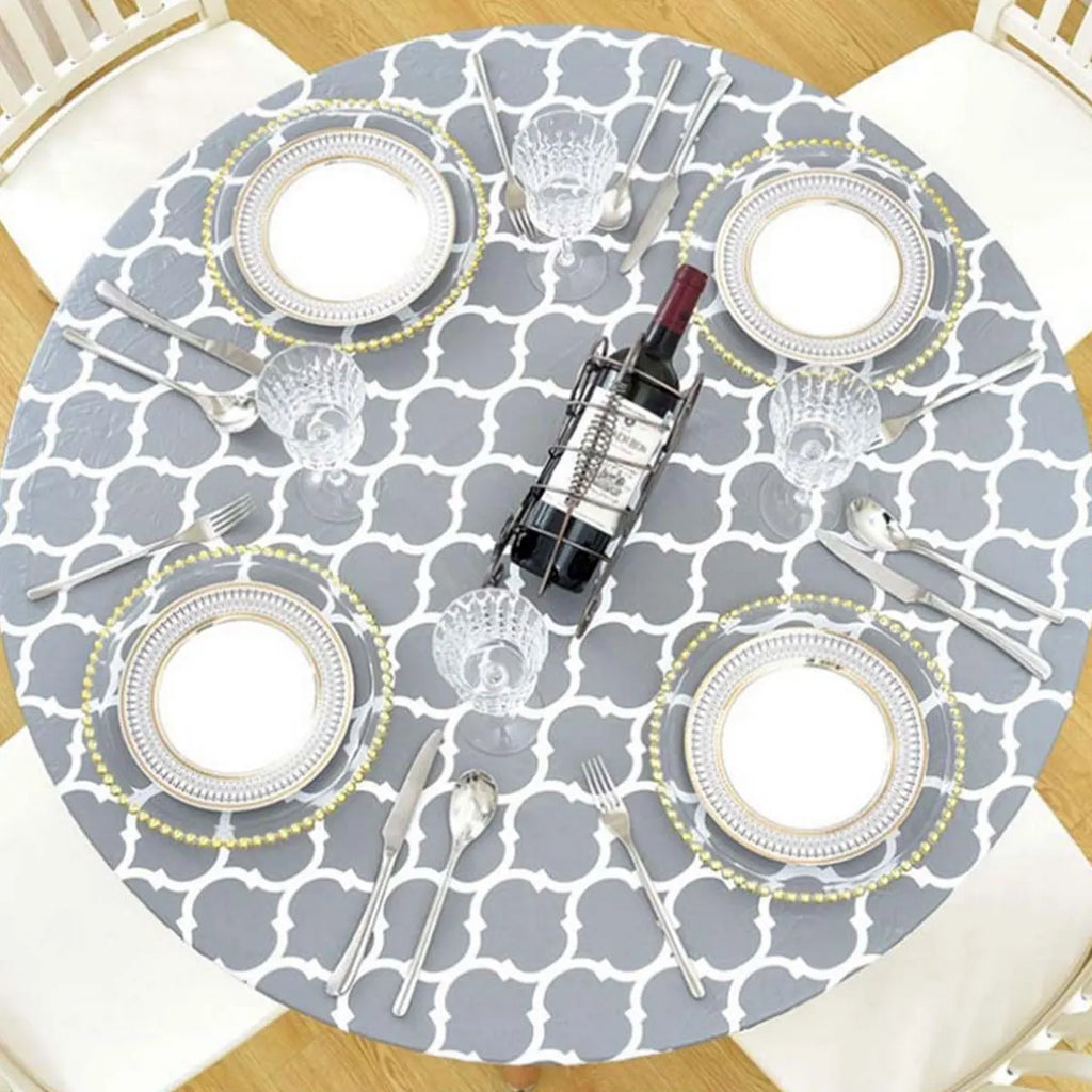 Round Elastic Vinyl Tablecloth – Waterproof Fitted Table Cover