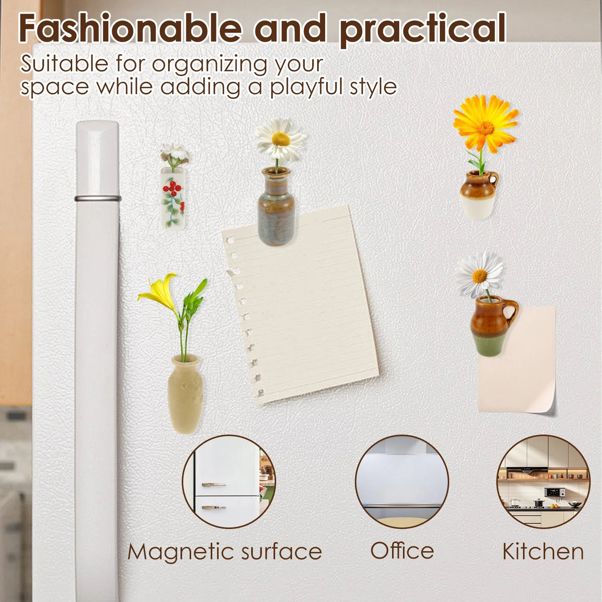 Ceramic Mini Vase Fridge Magnets – 3 or 5 Pcs Plant Décor