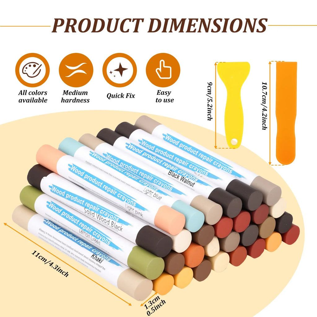 Wood Furniture Repair Pen & Filler Sticks – 18-Color Kit