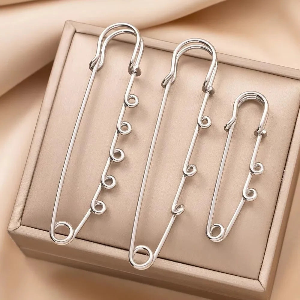 Silver Safety Brooch Pins – Multi-Hole Scarf & Dress Connector