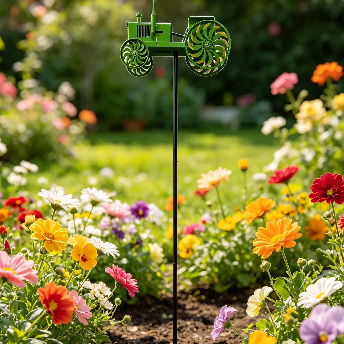Metal Tractor Wind Spinner | Outdoor Garden Windmill Stake Decor