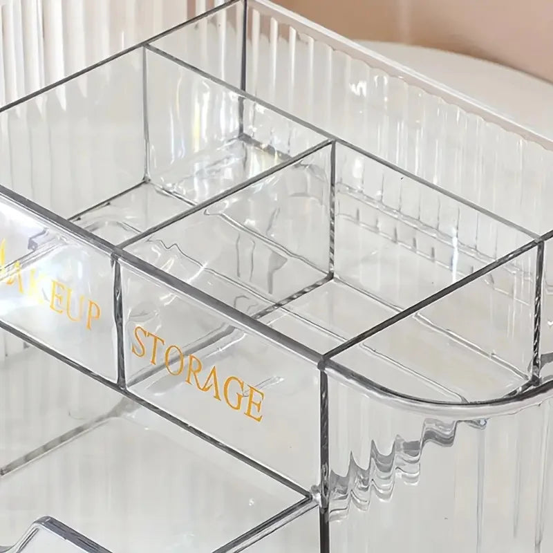 Multi-Tier Transparent Makeup Organizer with Drawers