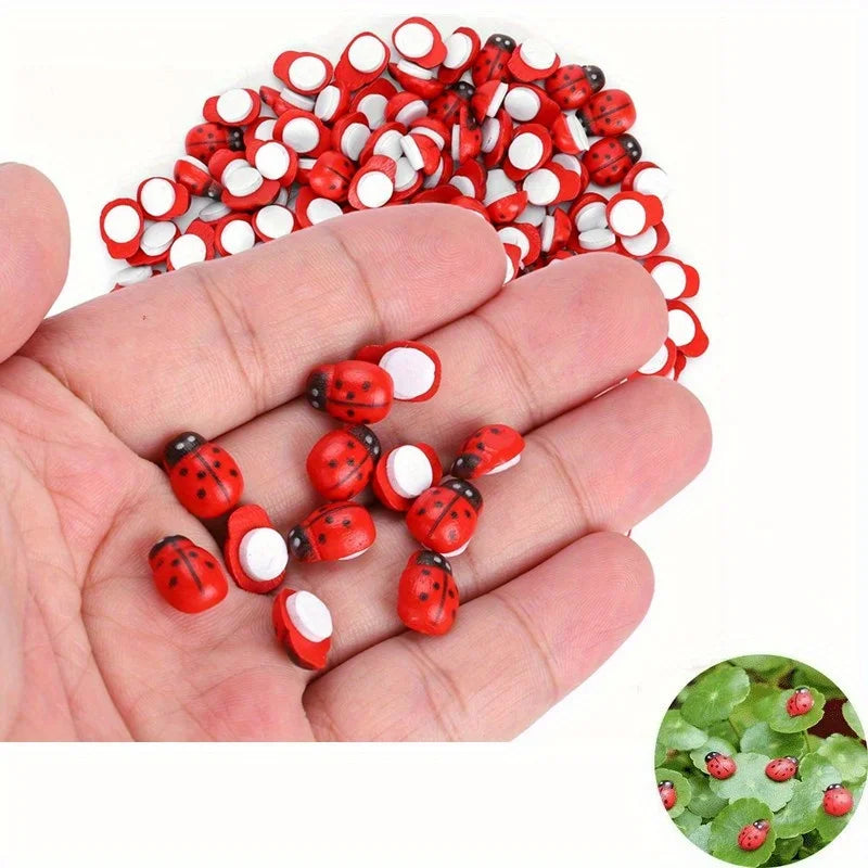 100Pcs Wooden Mini Ladybug Stickers – Self-Adhesive DIY Craft