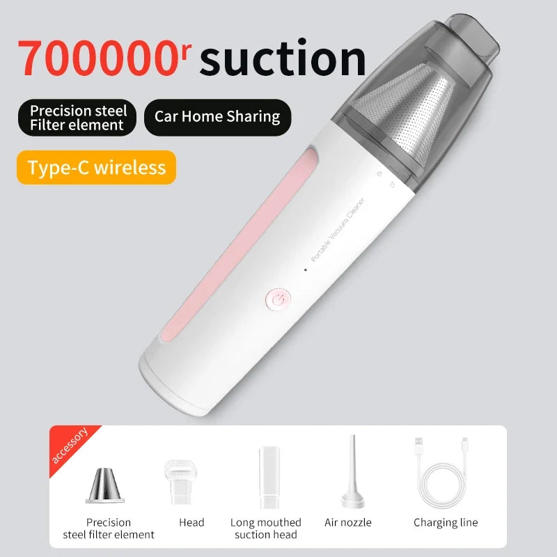 Portable Handheld Vacuum – Type-C Bagless Car & Home Cleaner