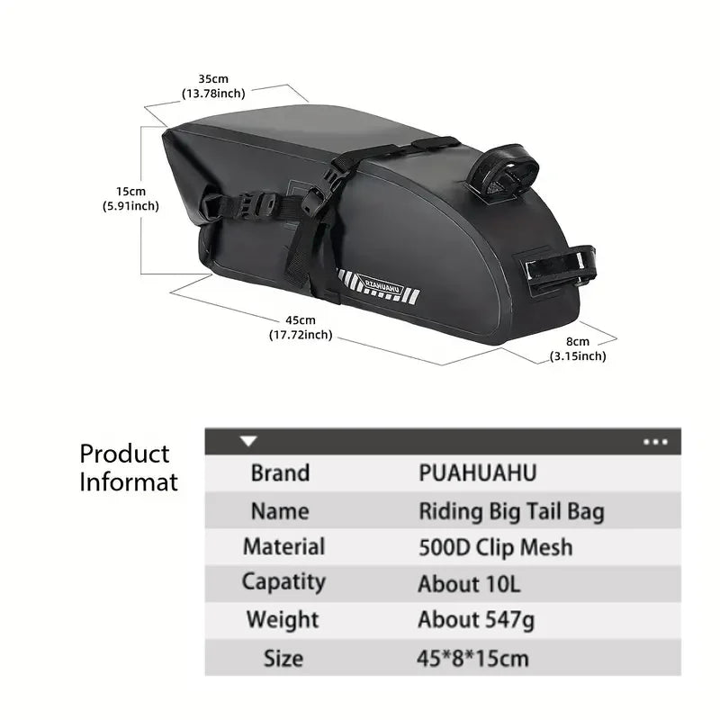 Waterproof Bike Saddle Bag 10L – MTB & Road Rear Seat Storage
