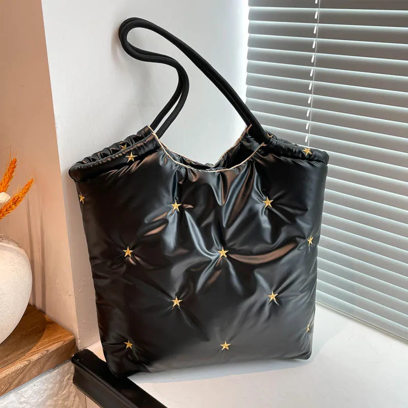 Women's Quilted Tote Bag | Star Pattern Large Shoulder Bag