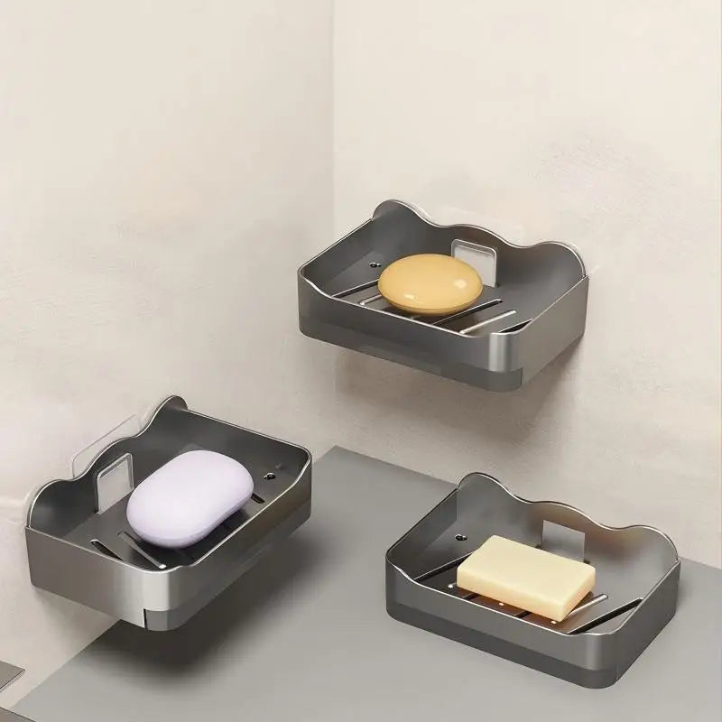 Wall-Mounted Soap Holder with Hook – No Drill, Drain Design