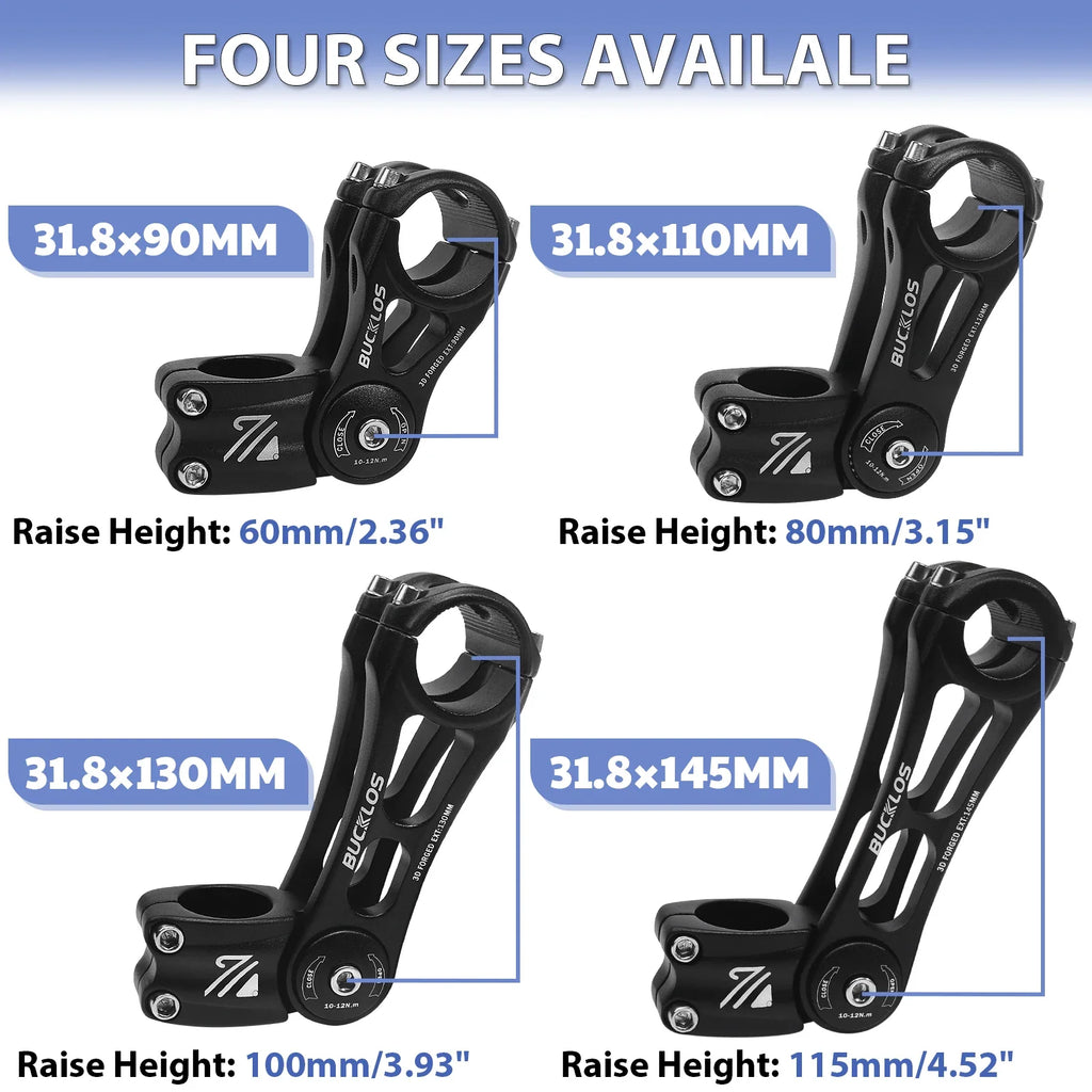 BUCKLOS Adjustable Bike Stem MTB ±80° Aluminum 90–145mm