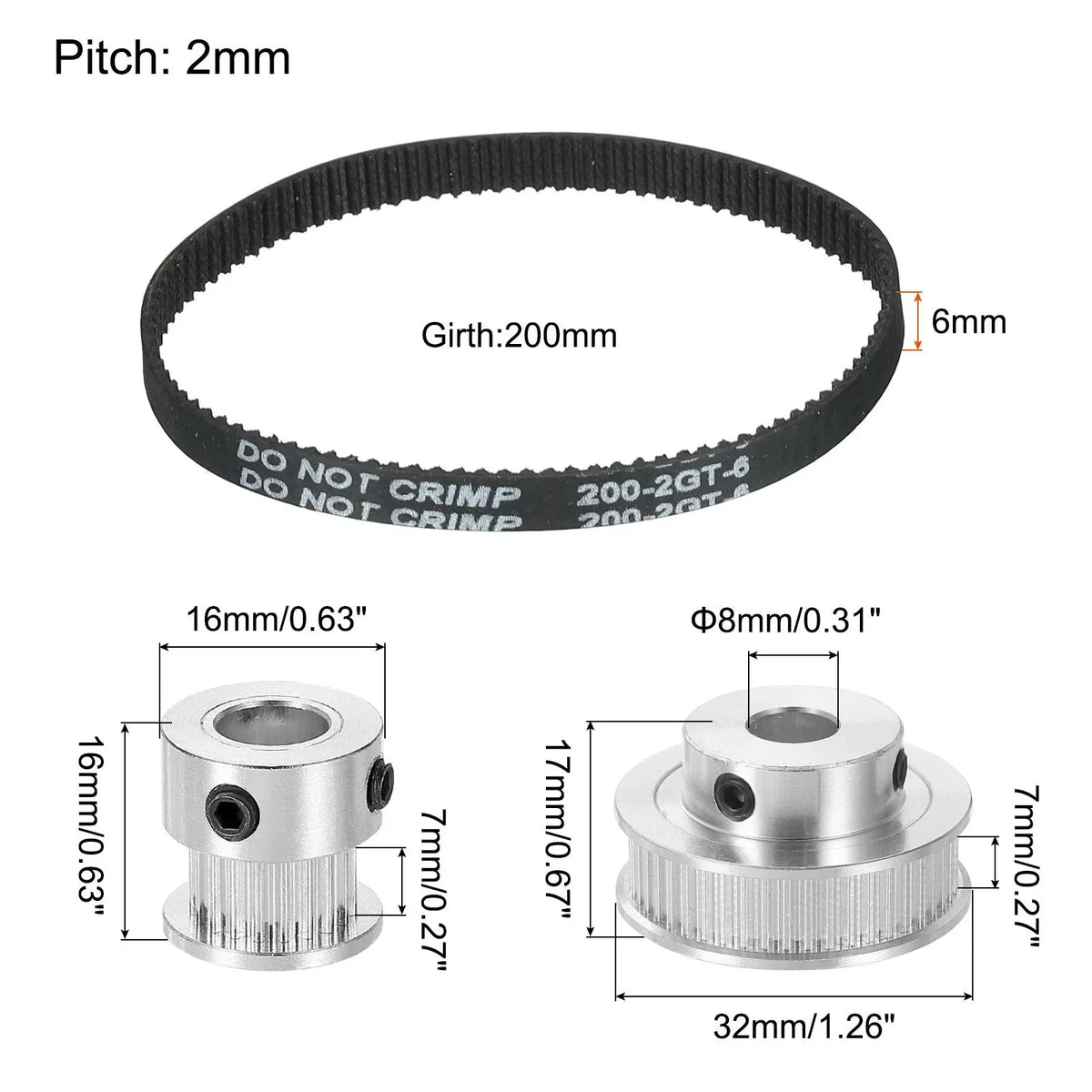 Timing Belt Pulley Set 20 & 48 Teeth 8mm Bore | Sync Drive Kit